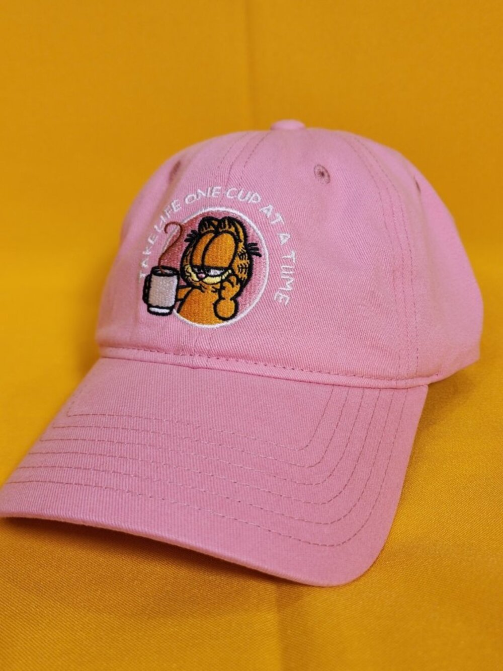Garfield the Cat Pink Coffee Cup Dad Hat Baseball Cap Adjustable Embriodered NEW